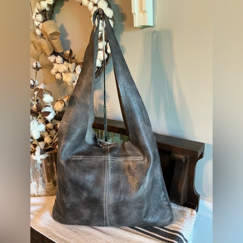 Bed Stu Leather Ariel Hobo Slouch Shoulder Bag Black Dip Dyed Retail $245 - Picture 13 of 14